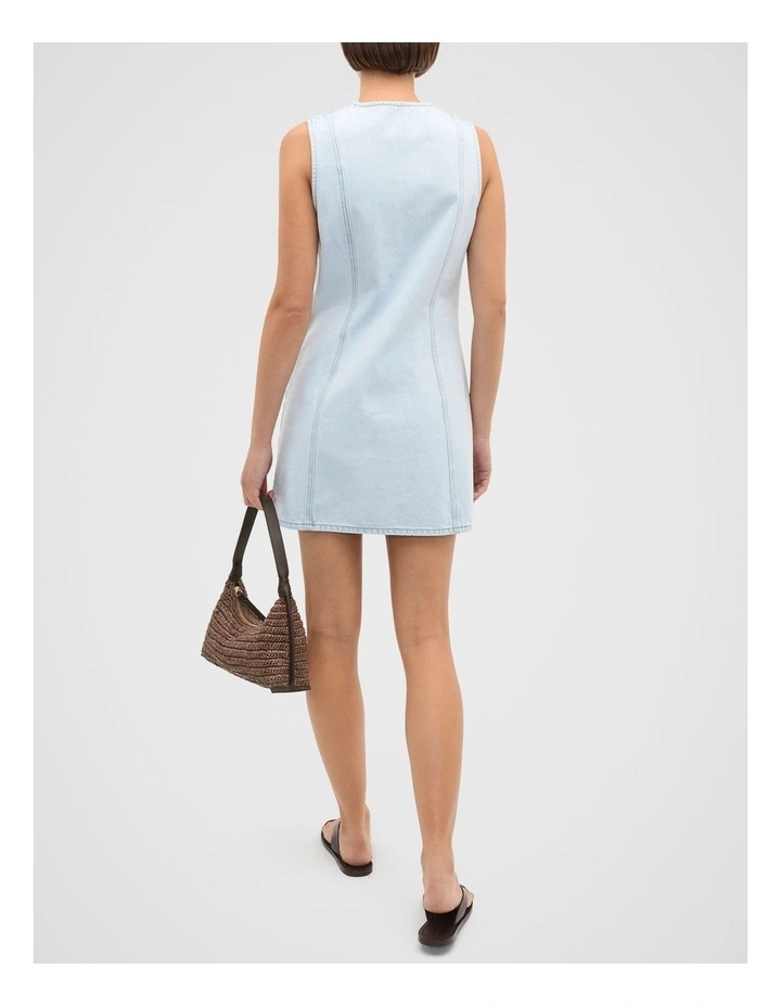 Denim Scallop Mini Dress in Cornflower Wash image 2