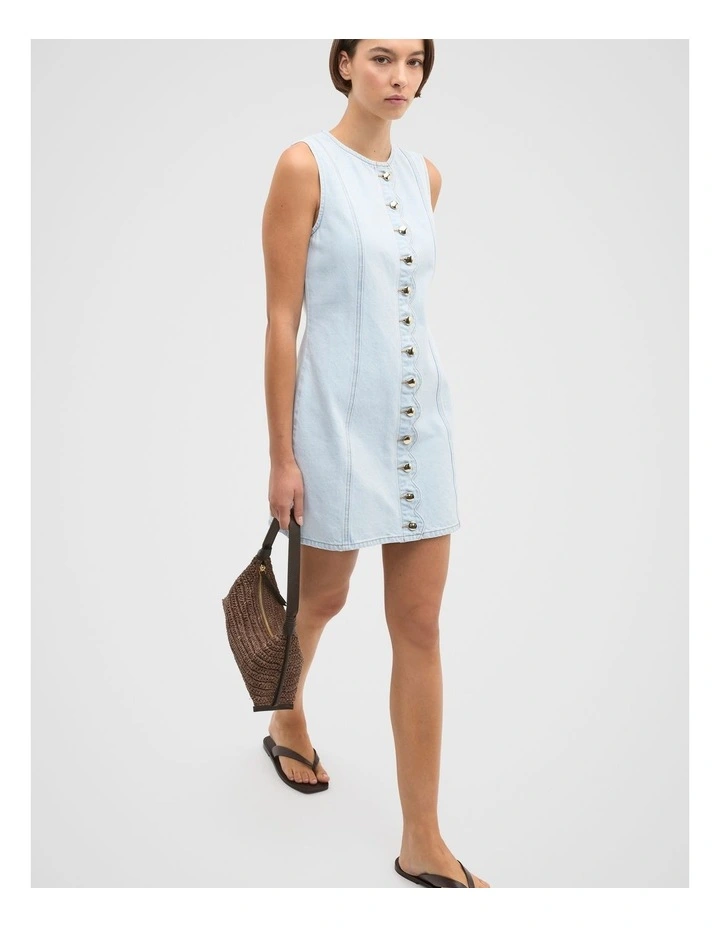 Denim Scallop Mini Dress in Cornflower Wash image 3
