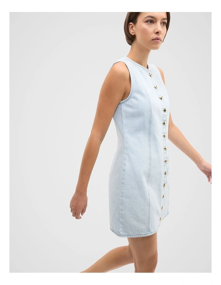 Denim Scallop Mini Dress in Cornflower Wash image 4