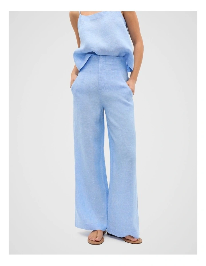Core Linen Waisted Pant in Cornflower Blue image 1