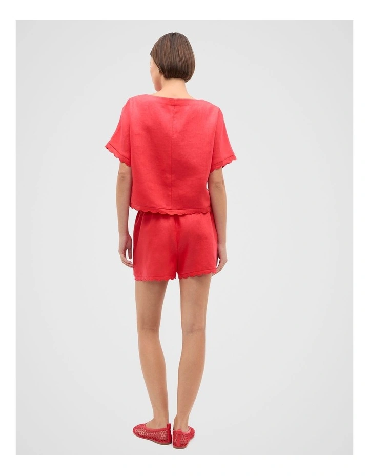 Linen Wave Scallop Boxy Tee in Electric Crimson image 2