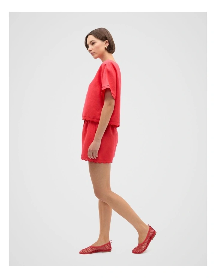 Linen Wave Scallop Boxy Tee in Electric Crimson image 4