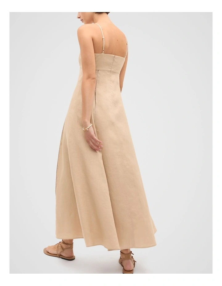 Linen Trim Insert Midi Dress in Ecru image 2