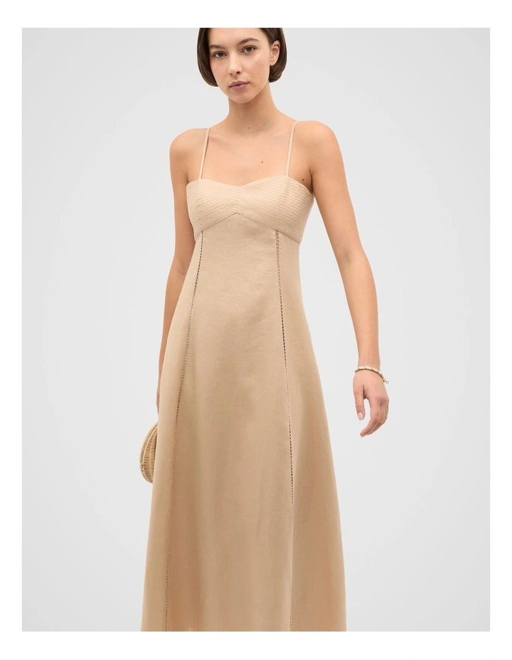 Linen Trim Insert Midi Dress in Ecru image 4