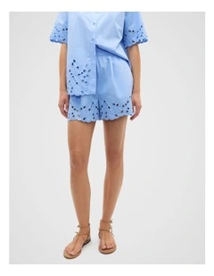 Poplin Broderie Short in Cornflower Blue