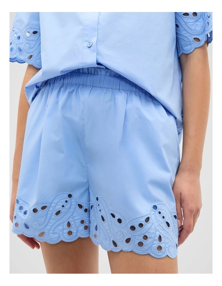 Poplin Broderie Short in Cornflower Blue image 3