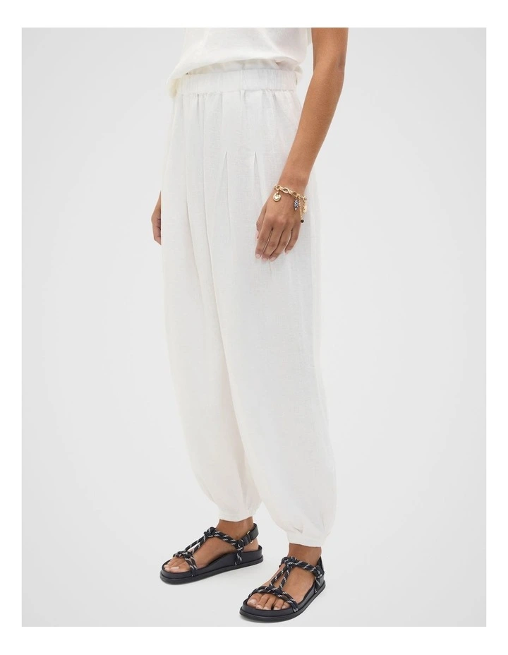 Linen Pleat Front Harem in Whisper White image 1
