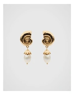 Spiral Shell Pearl Drop Earring in Gold