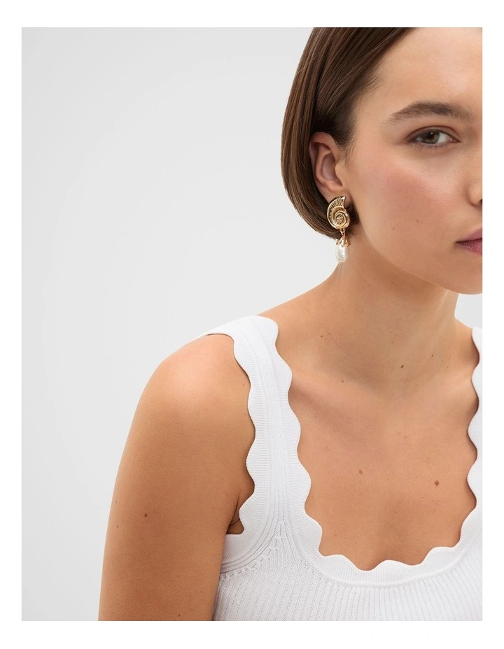 Spiral Shell Pearl Drop Earring in Gold image 2