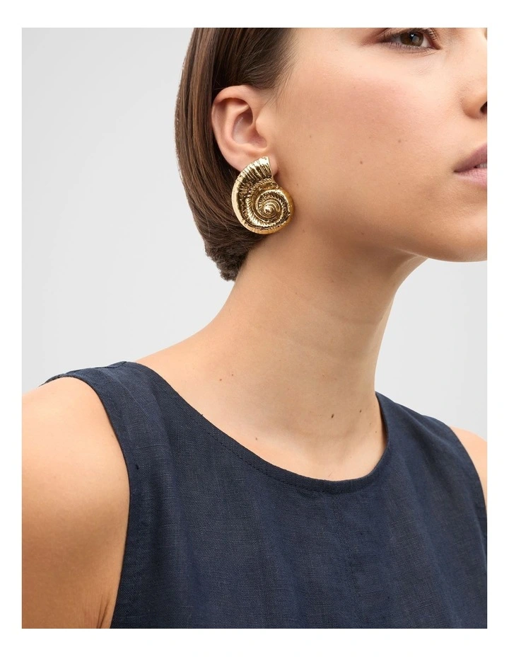Spiral Shell Oversized Stud Earrings in Gold image 2
