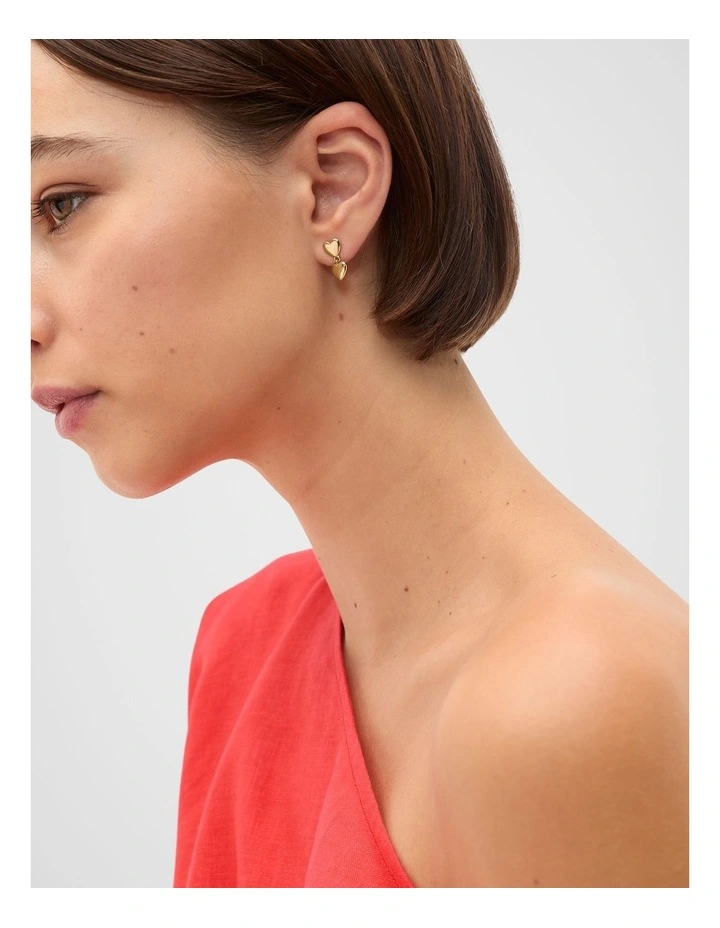 Double Heart Drop Earring in Gold image 2