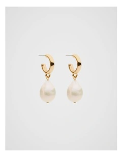 Pearl Drop Hoop Earring in Gold
