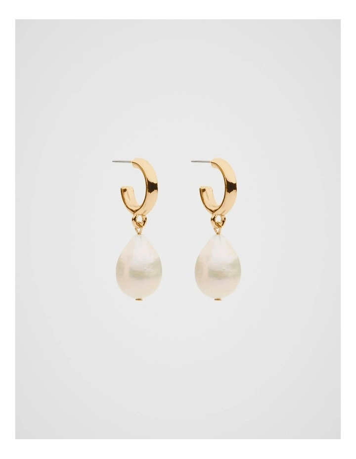 Pearl Drop Hoop Earring in Gold image 1