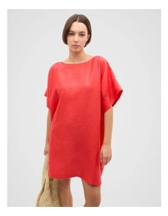 Boat Neck Poncho in Red