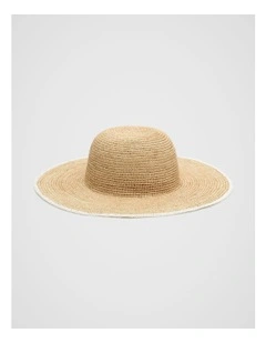 Wide Brim Contrast Hat in Beige