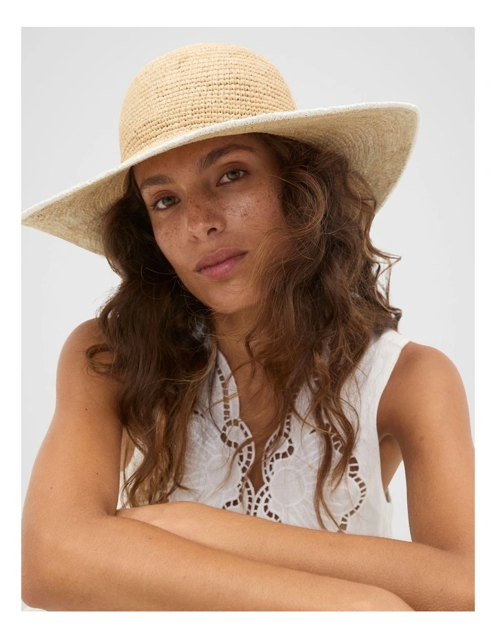 Wide Brim Contrast Hat in Beige image 2