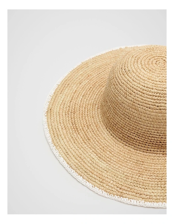 Wide Brim Contrast Hat in Beige image 3