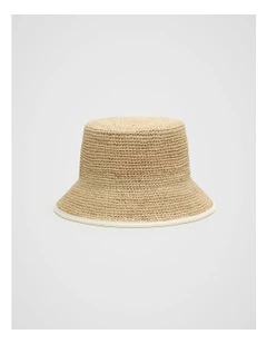 Trim Detail Raffia Bucket Hat in Cream
