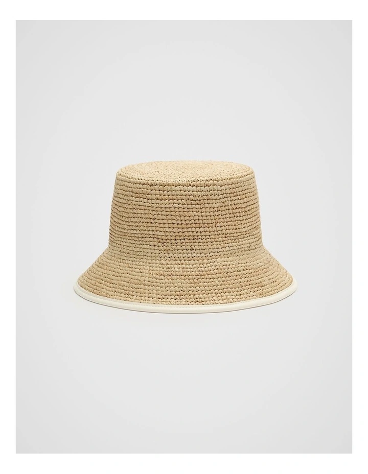 Trim Detail Raffia Bucket Hat in Cream image 1