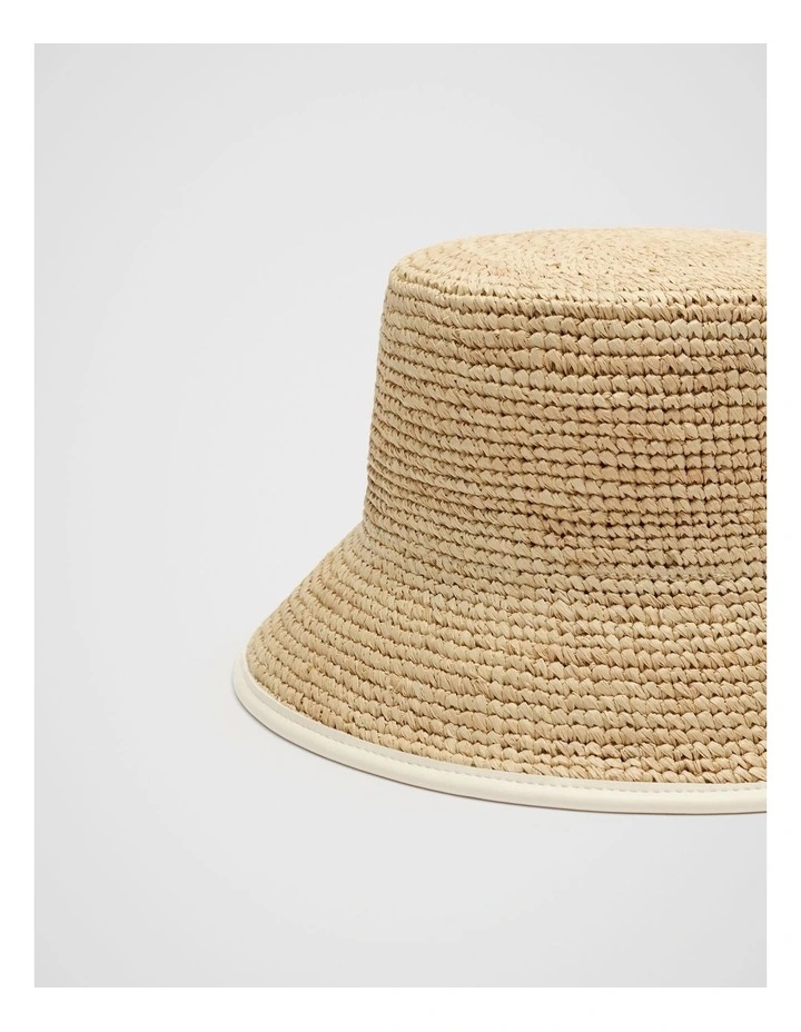 Trim Detail Raffia Bucket Hat in Cream image 3