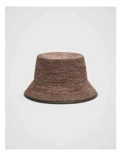 Trim Detail Raffia Bucket Hat in Brown