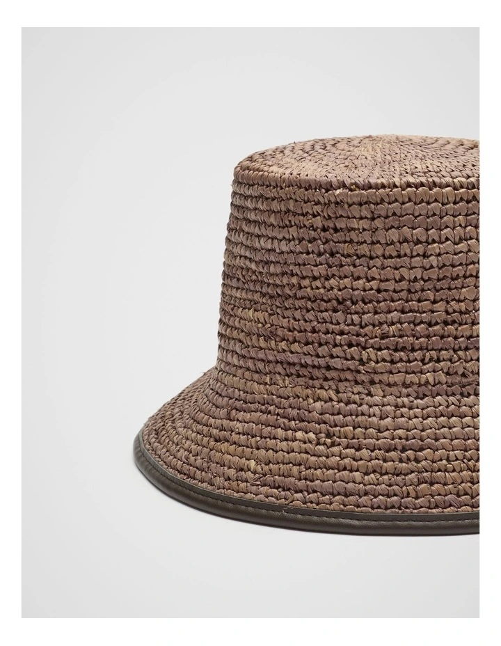 Trim Detail Raffia Bucket Hat in Brown image 3