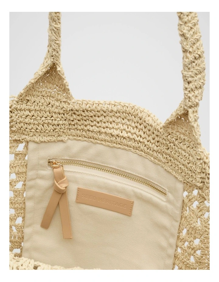 Woven Tote Bag in Natural image 4