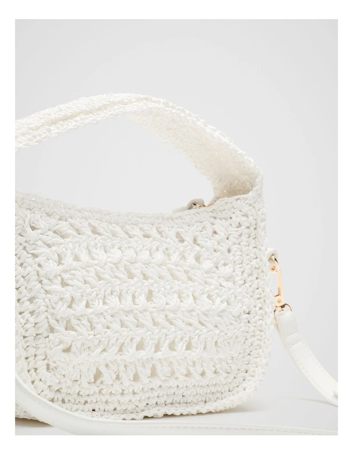 Woven Mini Cross Body Bag in White image 3