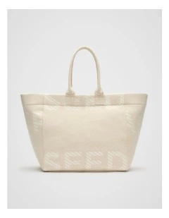 Cropped Logo Tote Bag in Cream