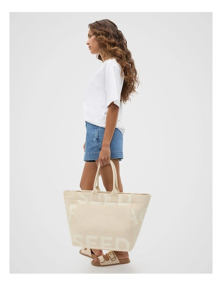 Cropped Logo Tote Bag in Cream image 2