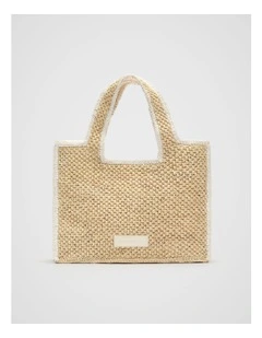 Square Raffia Tote Bag in Cream