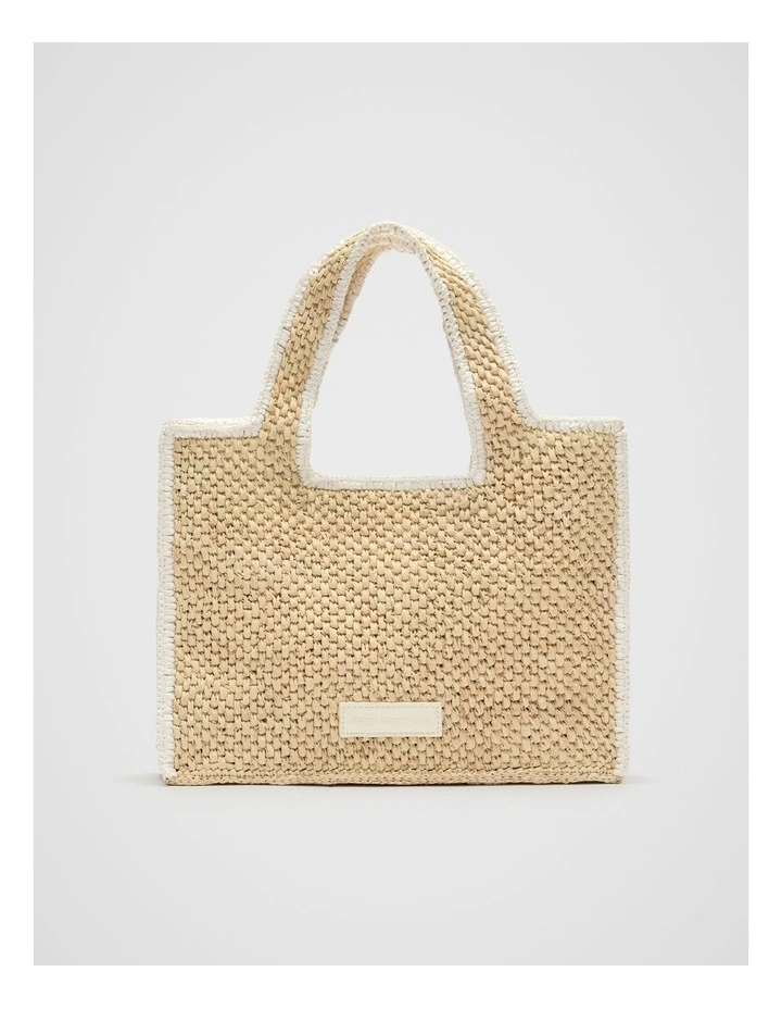 Square Raffia Tote Bag in Cream image 1