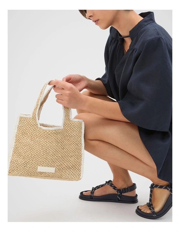 Square Raffia Tote Bag in Cream image 2