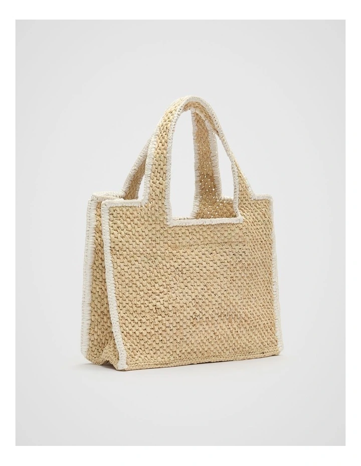 Square Raffia Tote Bag in Cream image 3