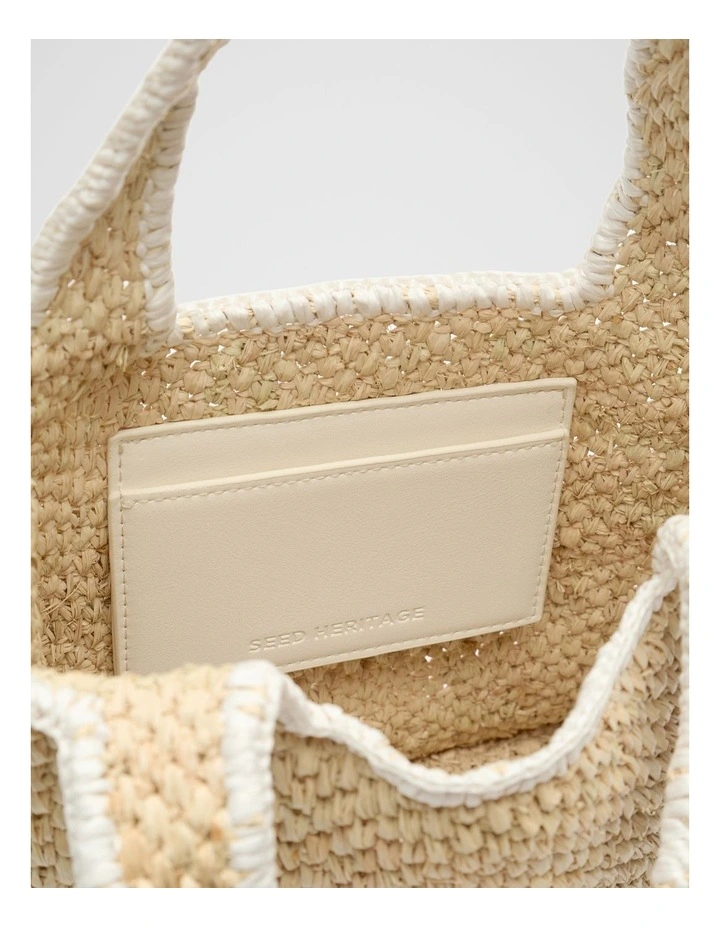 Square Raffia Tote Bag in Cream image 4