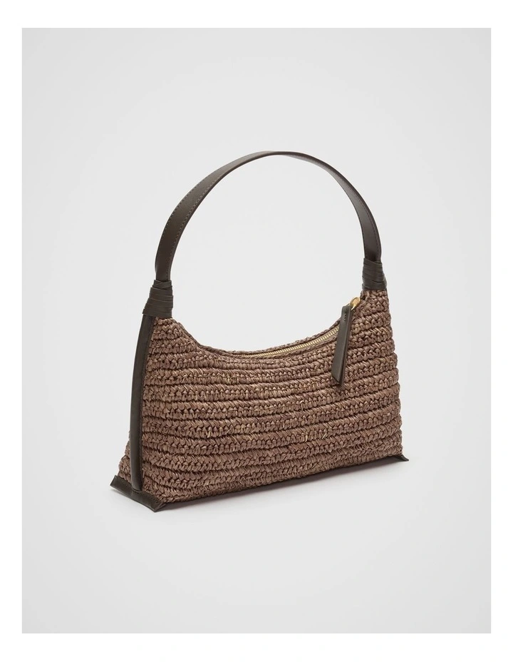 Raffia Shoulder Bag in Chocolate image 3