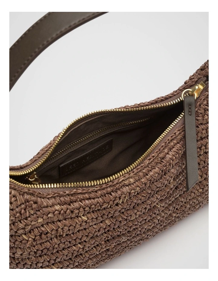 Raffia Shoulder Bag in Chocolate image 4