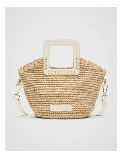 Mini Raffia Crossbody Bag in Cream