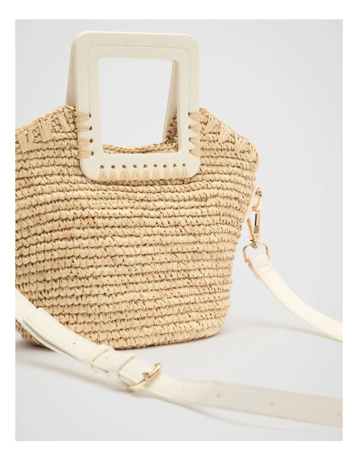 Mini Raffia Crossbody Bag in Cream image 3