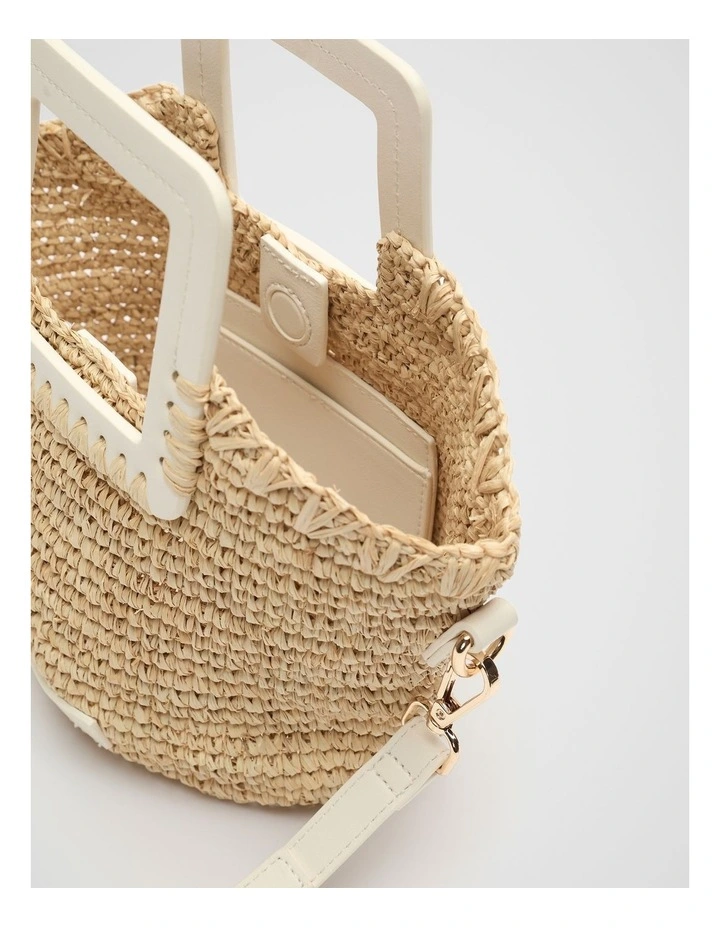 Mini Raffia Crossbody Bag in Cream image 4
