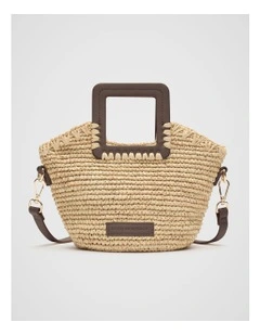 Mini Raffia Crossbody Bag in Chocolate