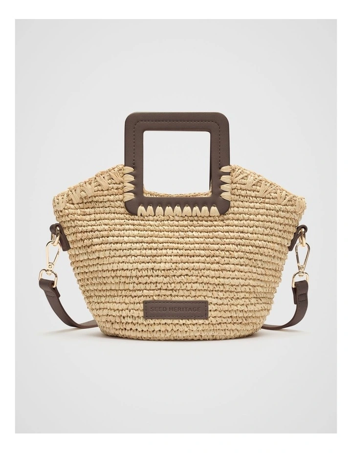 Mini Raffia Crossbody Bag in Chocolate image 1
