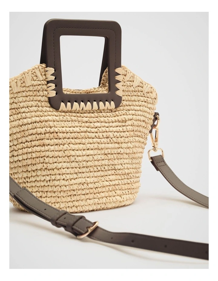 Mini Raffia Crossbody Bag in Chocolate image 3