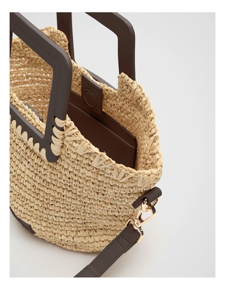 Mini Raffia Crossbody Bag in Chocolate image 4