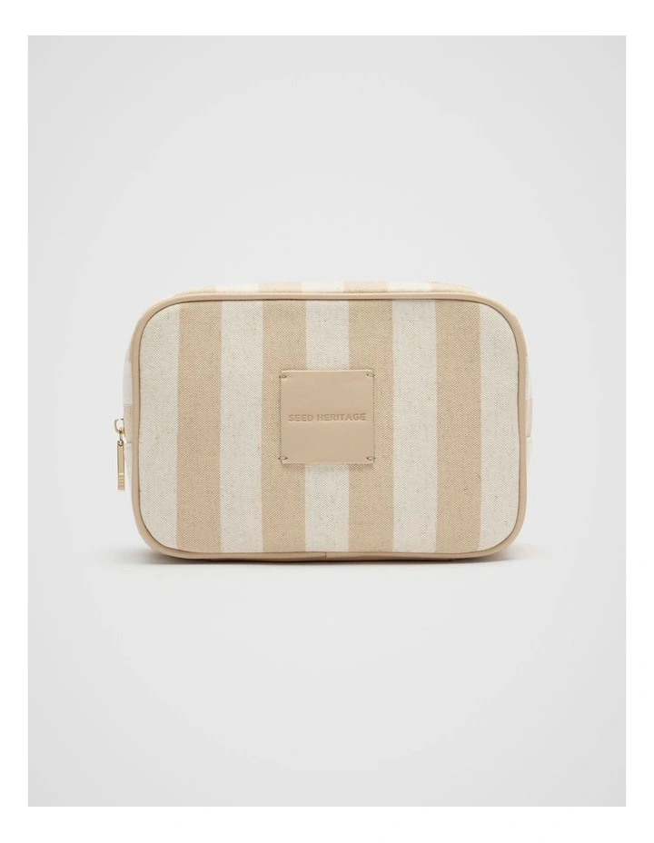 Small Stripe Make Up Bag in Ecru image 1