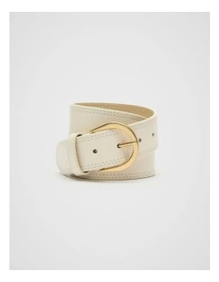 Jessie Topstitch Waist Belt in Cream