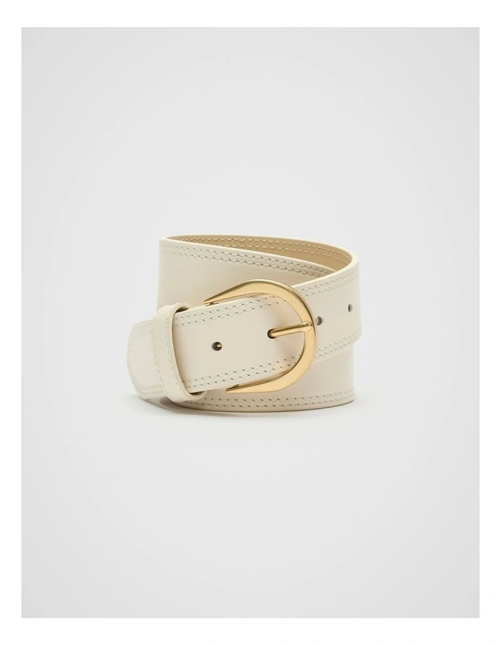 Jessie Topstitch Waist Belt in Cream image 1
