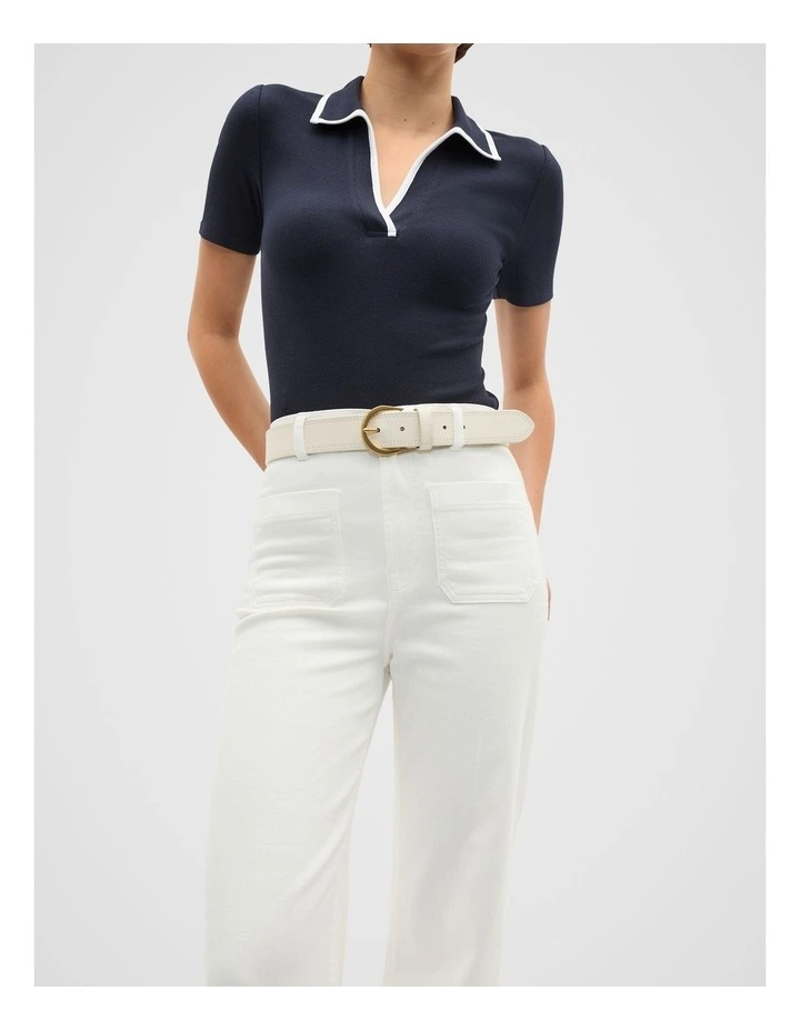 Jessie Topstitch Waist Belt in Cream image 2