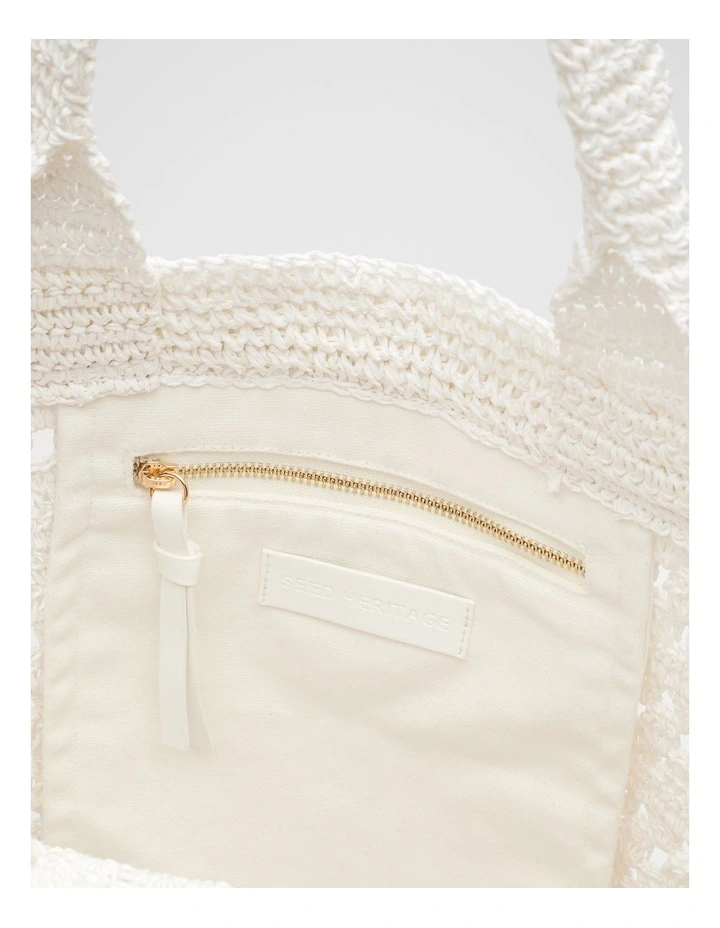 Woven Tote in White image 4