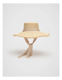 Wide Brim Tie Detail Hat in Ecru